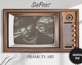 Samsung Frame TV Art Retro Tv | Old West Cowboy | Antique Old Television Wooden Case | 3840x2160 px JPEG | Digital TV Art | Instant Download