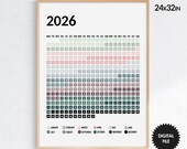 Printable Calendar 2026, Minimalist Wall Art Poster, 24x32inch, Instant Download