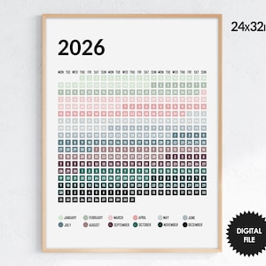 Printable Calendar 2026, Minimalist Wall Art Poster, 24x32inch, Instant Download