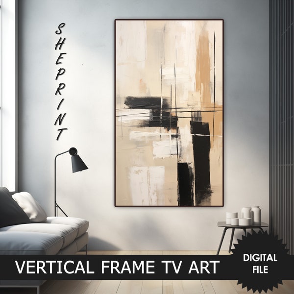 Vertical Frame TV Art, Beige Abstract Art, Modern Digital TV Art, JPEG Image, Instant Download