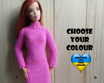 Vestido de suéter para muñeca de moda de 11 pulgadas - Ropa de muñeca de moda - Elige tu color