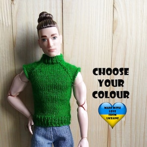 Ken doll clothes - Ken doll knitted vest - choose your colour