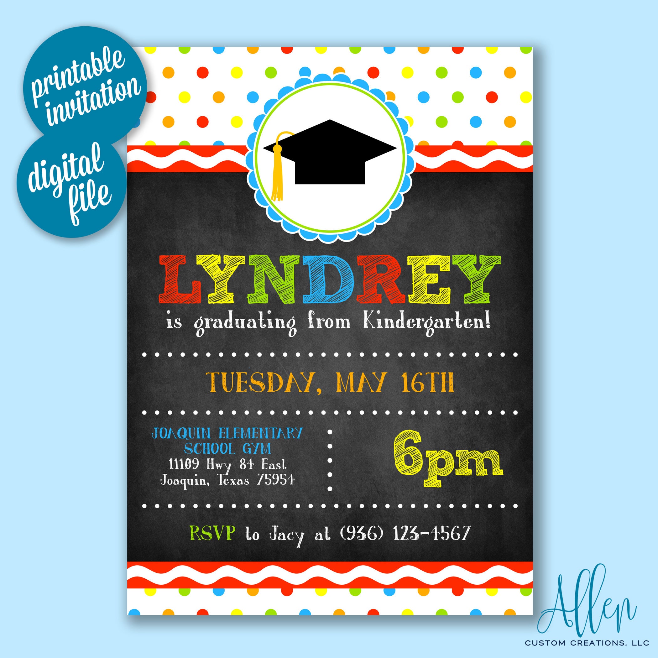 kindergarten graduation invitation etsy
