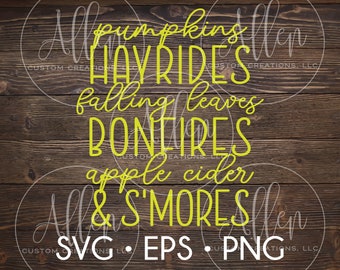 Abóboras Hayrides Folhas caindo Fogueiras Cidra de maçã e Smores SVG, abóboras SVG, arquivo de corte Hayride, arquivo de corte de abóbora, Fall SVG, Fall svg
