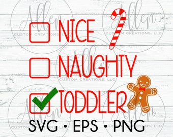 Naughty Nice Toddler SVG, Natal SVG, Criança SVG, Arquivo de corte de lista de verificação, Arquivo de corte de Natal