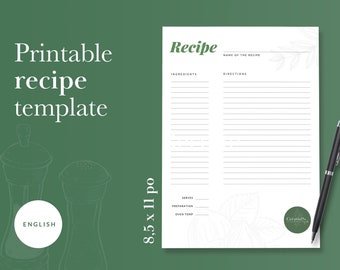 Recipe template editable and printable (8,5x11 pouces)