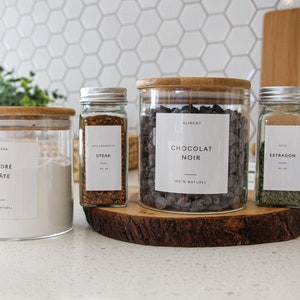 FRENCH | Customizable minimalist water-resistant spice jar and pantry organization labels (made in Quebec)