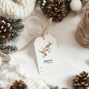 Lot de 6 étiquettes cadeaux de Noel imprimable | Cadeaux joyeux Noël à l'aquarelle et festif, design minimaliste | Téléchargement immédiat