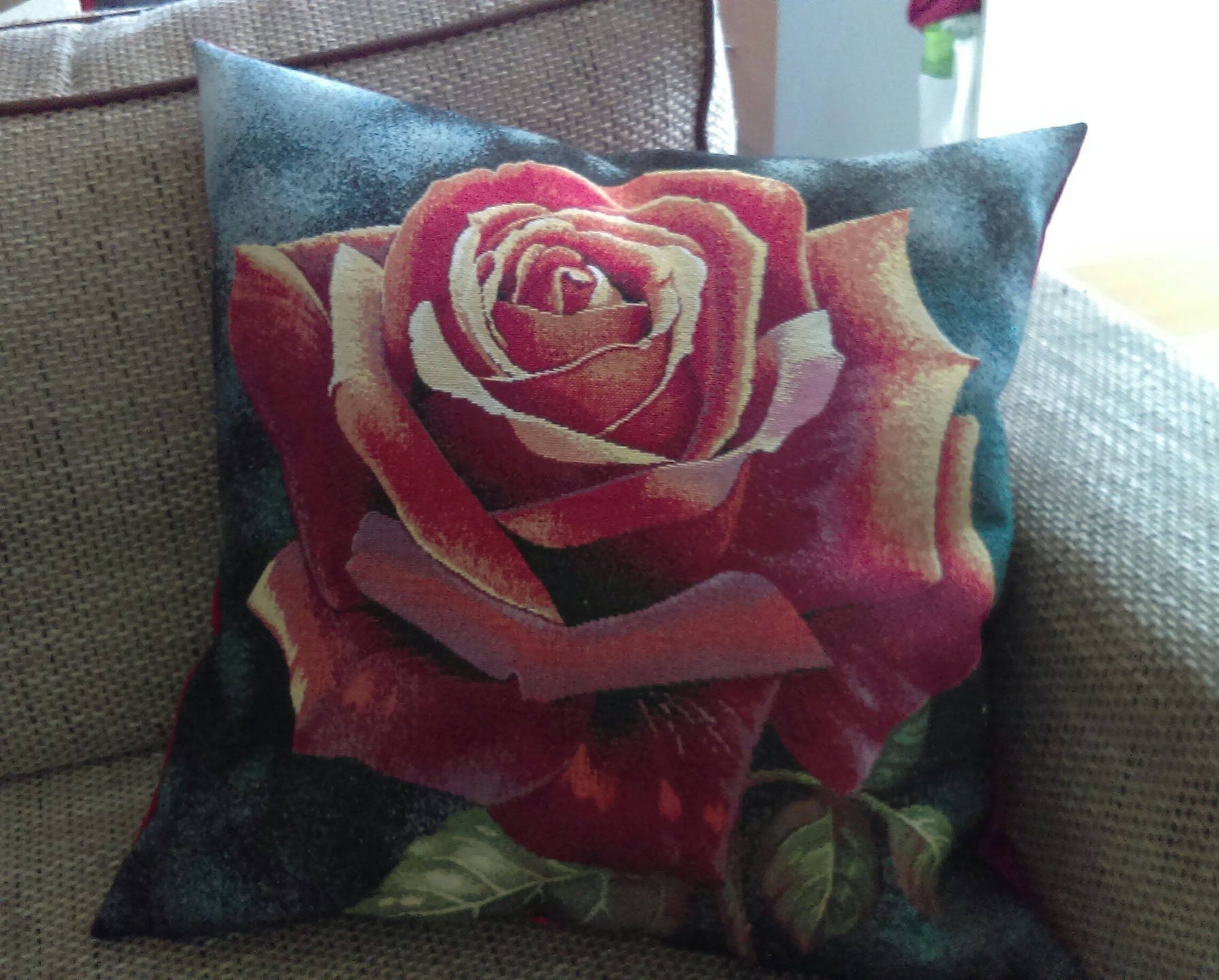 Housse de Coussin Motif Rose avec Fermeture