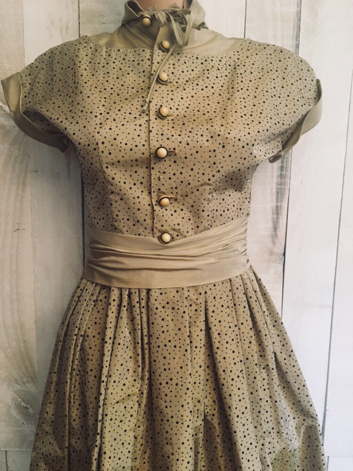 1950s Brown Polka Dot Day Dress