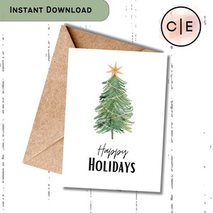 Biglietto di auguri per l'albero di Natale / Biglietto di auguri di Natale minimalista digitale per le buone feste / Semplice e vuoto / Download immediato / Biglietto di auguri per le buone feste / Verde