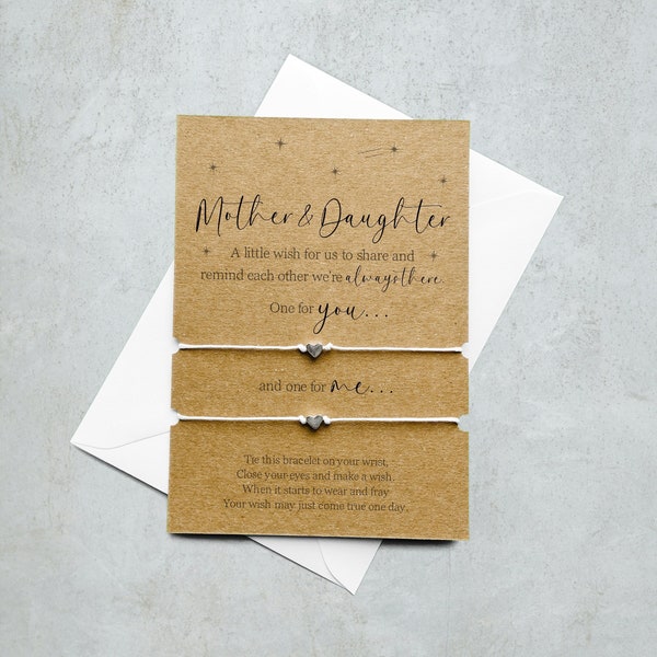 Pulsera de deseos para madre e hija: pulseras a juego, regalo para el Día de la Madre, para mamá y para mí, pulseras para compartir, regalos para mamá