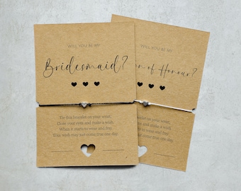 Bridesmaid Proposal Wish Bracelet Card, Will you be my Flower Girl Invitation Card - Maid of Honour Request, Witness Gift, Kraft Card