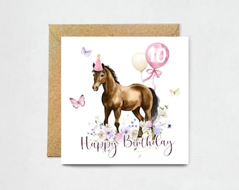 Horse Birthday Card - Animal Lover Birthday Card, Horses, Pony, Horse Greeting Card, Any Age, Brown/White/Black Horse