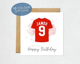 Football Birthday Card, Personalised Football Shirt Card for Him, for Her, Son, Grandson, Nephew, Niece, Daughter, Football Fan