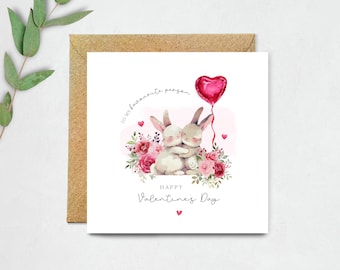 To My Favourite Person, Valentine's Day Card -  Rabbit Card for Him, for Her, Cute Bunny Valentines Day