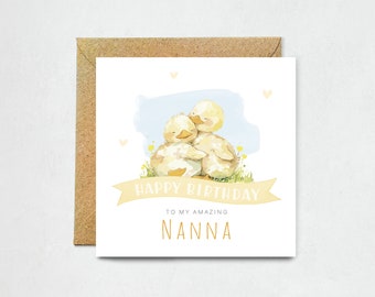 Nanna Birthday Card - Happy Birthday Card for Grandma, Nan, Nanny, Gran, Godmother, Cute Hugging Ducks Card