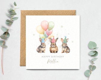Rabbit Birthday Card - Personalised Birthday Card, Rabbits, Bunny, Bunnies Greeting Card, Animal Lover