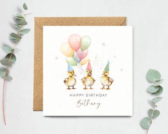 Duckling Birthday Card - Personalised Birthday Card, Ducks, Ducklings, Greeting Card, Animal Lover