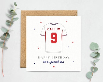 Football Birthday Card - Personalised Football Shirt for Him, Son, Grandson