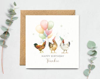 Chicken Birthday Card - Personalised Birthday Card, Chickens, Hens, Chicks Greeting Card, Animal Lover
