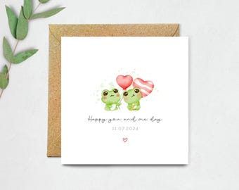 Happy You and Me Day Card - Cute Frogs Anniversary Card, Love Card for Partner - Personalised Date Card