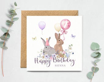 Rabbit Birthday Card - Personalised Rabbits Card, Any Age