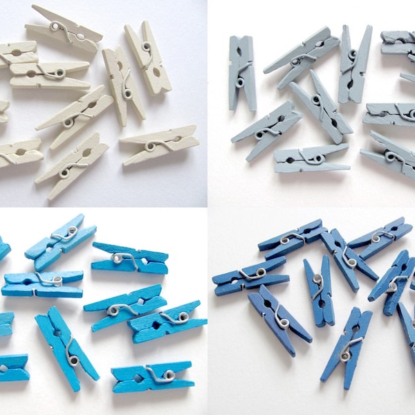 Mini-Wäscheklammern aus einfarbigem Holz zur Auswahl in Blau, Ecru oder Grau, Set mit 10 Einheiten 2,5 cm