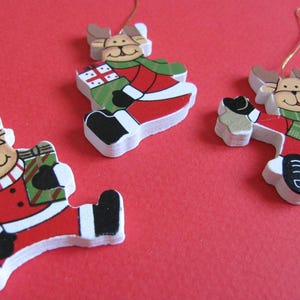 3 Christmas reindeer characters painted wooden subjects for hanging decoration