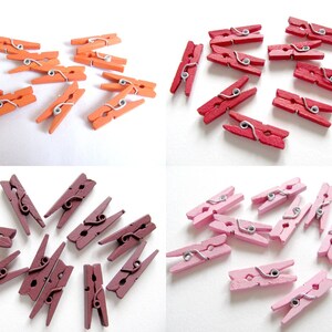 Mini pinces à linge en bois couleur unie à choisir orange, rose, rouge ou marron lot de 10 unités 2,5 cm