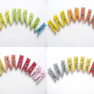 Mini pinces à linge en bois lot de 10 unités en assortiment de couleurs unies coordonnées 2,5 cm