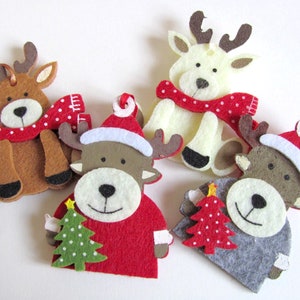 Feutrines animaux rennes pour décoration de Noël : 4 sujets au choix (renne assis ou renne avec sapin)