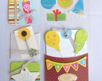 Planche de 8 embellissements adhésifs 3D pour scrapbooking thème anniversaire