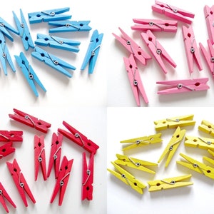 Grandes pinces à linge en bois couleur unie à choisir bleu, jaune, rose ou rouge lot de 10 unités 4,8 cm