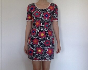 mod floral vintage dress with rhinestones