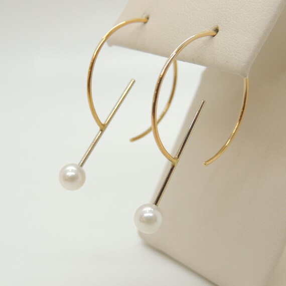 14k Gold Pearl Hoop Earrings Vintage