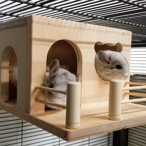 Wood House with Balcony Kiln Dried Chew Safe Small Pet Chinchilla