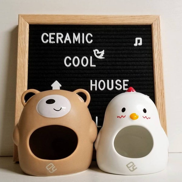 Ceramic Cooling Hamster Hideout Dust Bath House Hay Rack Food Feeder chicken and bear