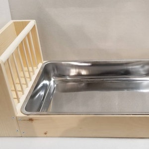 XXXLarge Size Two Way Stainless Steel Rabbit Litter Box Tray and Wood Hay Feeder Food Stand 3 in 1 Rabbit Bunny