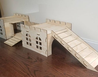 72'' Large Wood Rabbit Play Castle House for Bunny Chinchilla Guinea Pig Rat and small pets