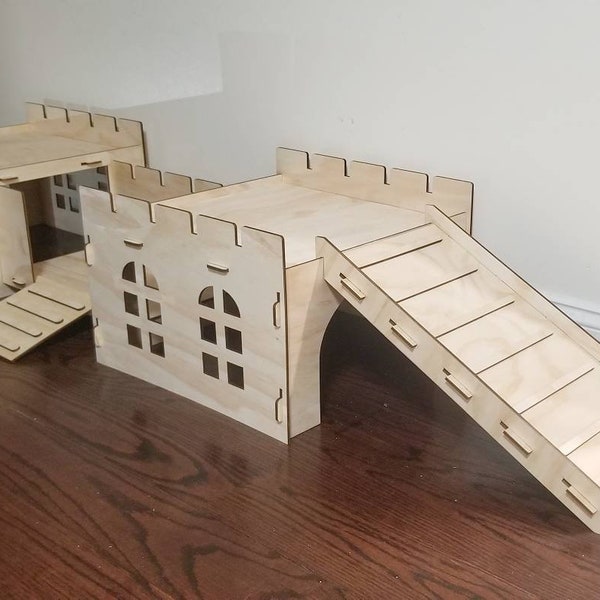 72'' Large Wood Rabbit Play Castle House for Bunny Chinchilla Guinea Pig Rat and small pets