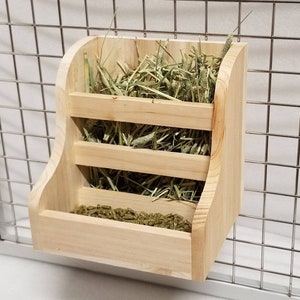 Wood 2 in 1 Food Hay Feeder Rack for Chinchilla Small Pet