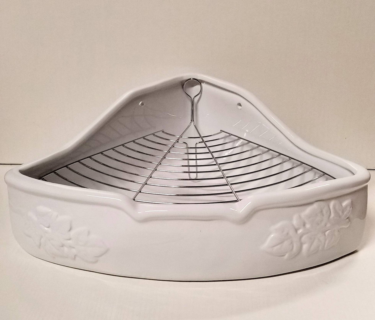 Ceramic Corner Pan Litter Box with Grid Potty Train Chinchilla Etsy