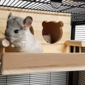 Wood House with Balcony Kiln Dried Chew Safe Small Pet Chinchilla
