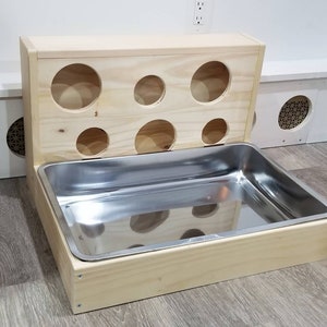 XXXlarge Stainless Steel Litter Box with Wood Hay Feeder and Food Stand for Rabbit Bunny