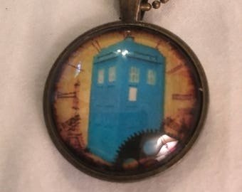 Steampunk Tardis pendant necklace