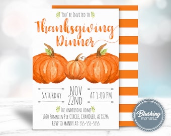 Invitación EDITABLE de Acción de Gracias, Invitaciones de acción de amigos, Invitación a la cena de Acción de Gracias, Invitación de otoño, Invitación de pavo, Folleto de otoño