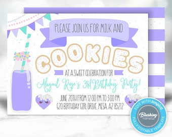 EDITABLE Milk and Cookies Birthday Invitation, Cookie Party, First Birthday, Cookie Invitations, Printable, Instant Download, Template