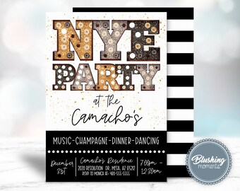 NYE Party Invitation, New Years Eve Bash, Marquee Letters,  Instant Download, Printable Invitation, Blushing Moments