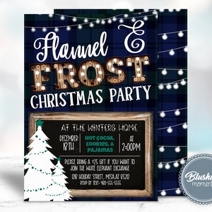 EDITABLE Christmas Party Invitation, Flannel and Frost Holiday Party, Christmas Pajama Party, Buffalo Plaid Invitation, Printable Invitation